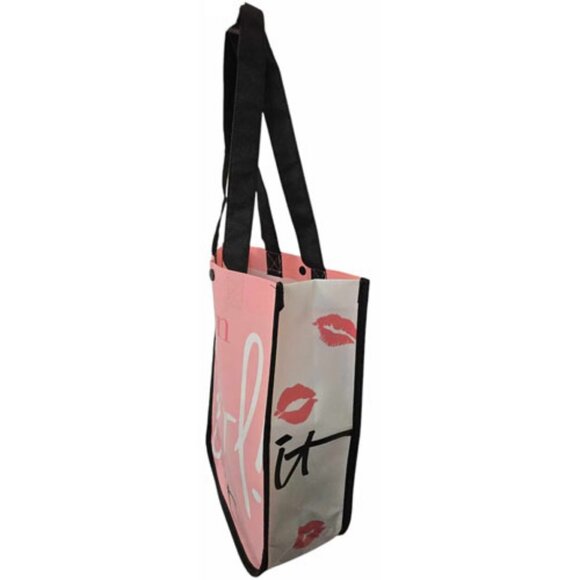 IT Cosmetics Reusable Shopping Bag Tote Sack IT Girl Pink Kisses Snap Close NWOT - Picture 7 of 7